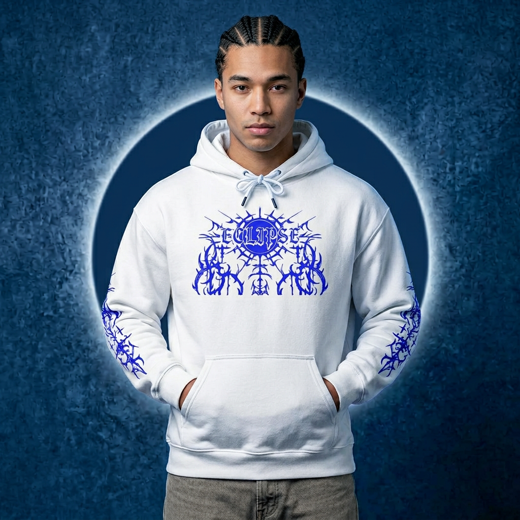 Blue Tribal Sun Hoodie — "Neither Side Is The Lie" Graphic Hoodie
